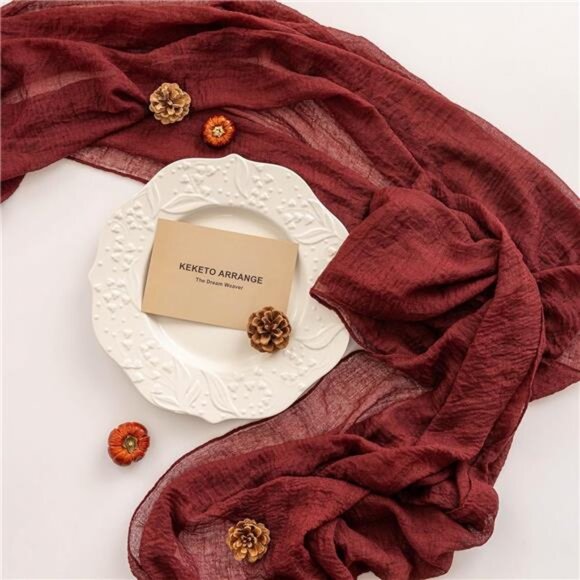Burgundy Christmas Table Runner Decor Red Cheesecloth Gauze 120 Inch 10FT Rustic - Picture 2 of 7